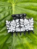 Floral Clip Black Marble & White