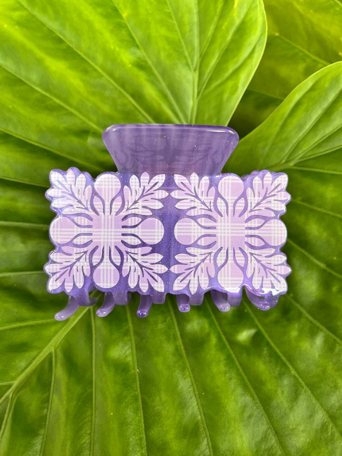 Hawaiian Quilt Clip Lavender Glitter Palaka