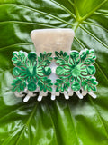 Hawaiian Quilt Clip White Marble & Green