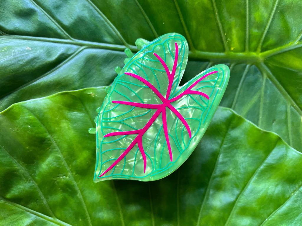 Kalo Leaf Clip Lime Green & Pink