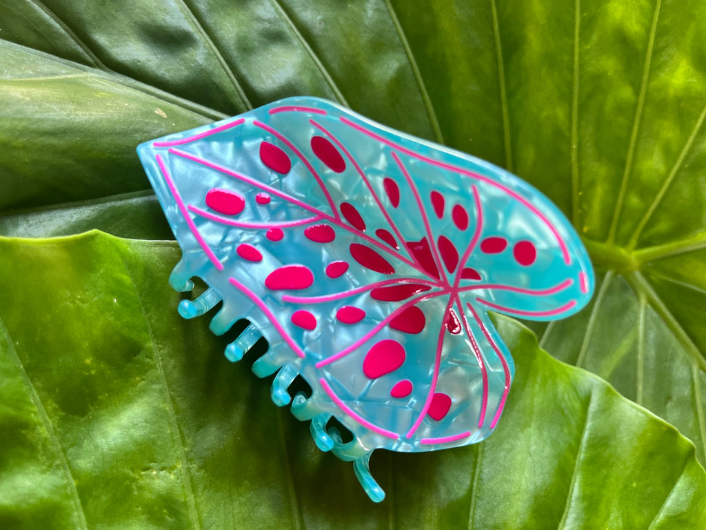 Kalo Leaf Clip Shimmery Blue & Pink